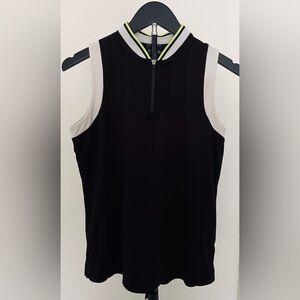 ⛳️ Elegant Sleeveless Zip Golf Top | Classic Black & White with Neon Pop